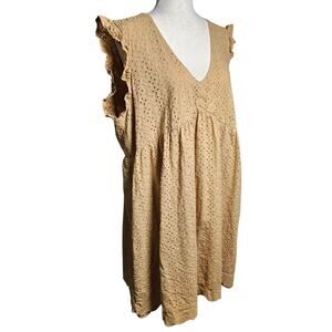 Knox Rose Babydoll Ruffle Cap Sleeve Eyelet V-Neck Tunic or Dress XXL100% Cotton